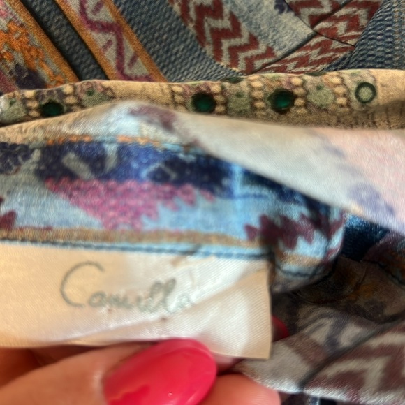 Camilla Embellished 100% Silk V-Neck Boho Mini Dress - Picture 8 of 9